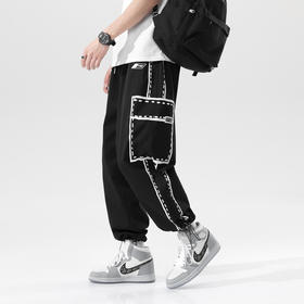 【束脚裤】涂鸦休闲裤男秋季高街工装个性宽松抽绳男式九分裤潮牌束脚裤