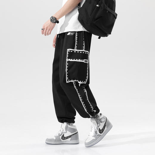 【束脚裤】涂鸦休闲裤男秋季高街工装个性宽松抽绳男式九分裤潮牌束脚裤 商品图0