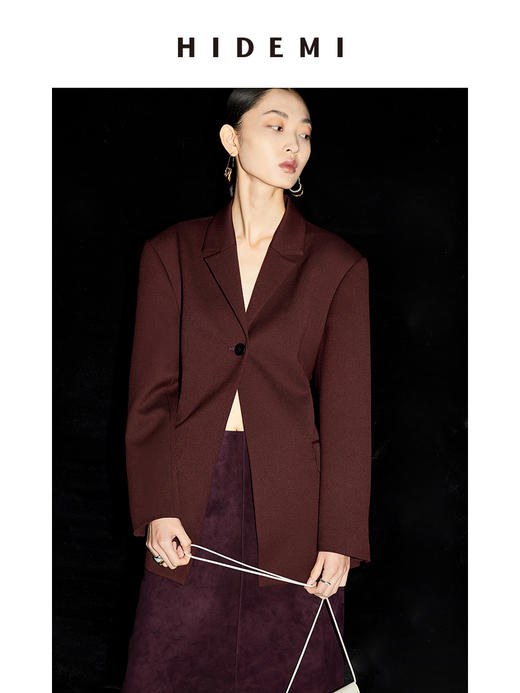 HIDEMI 酒红色一粒扣腰带式廓形西装套装 西装/长裤 商品图7