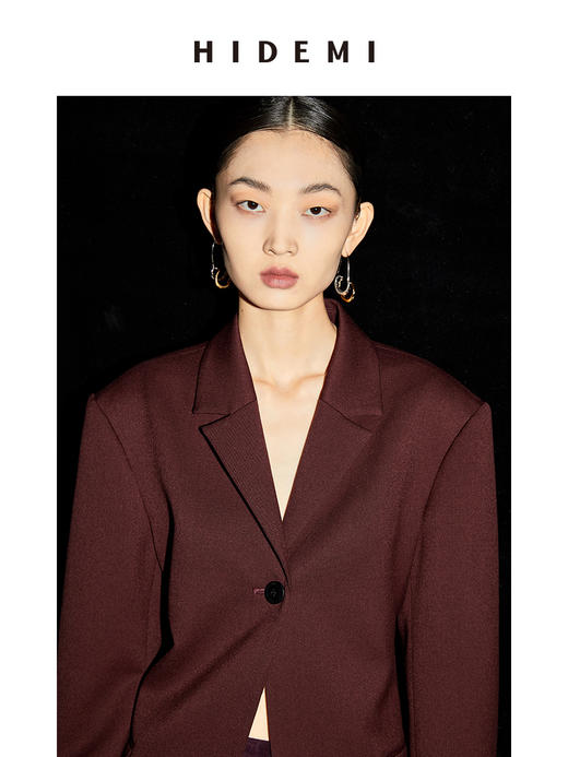 HIDEMI 酒红色一粒扣腰带式廓形西装套装 西装/长裤 商品图6