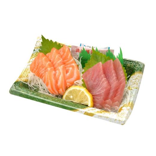 ２点刺身（三文鱼+金枪鱼）  原料生长地：【海产品】三文鱼-挪威；金枪鱼-青岛 约100g 商品图0