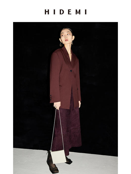 HIDEMI 酒红色一粒扣腰带式廓形西装套装 西装/长裤 商品图9