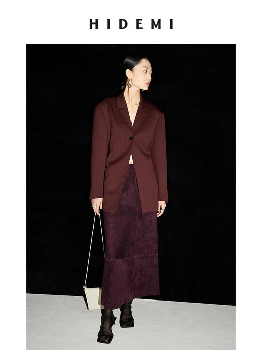 HIDEMI 酒红色一粒扣腰带式廓形西装套装 西装/长裤 商品图5