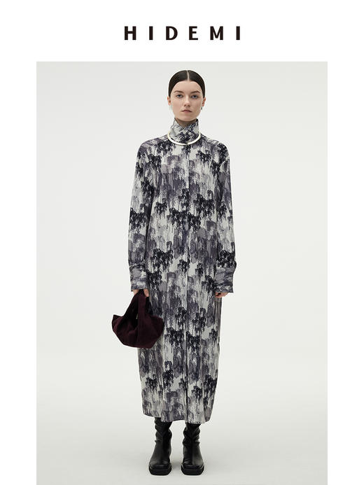 HIDEMI 艺术感印花立领连衣裙 商品图0