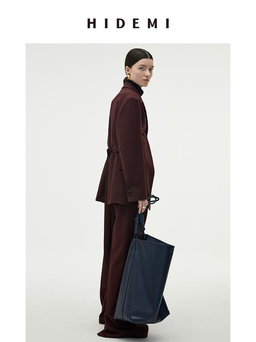 HIDEMI 酒红色一粒扣腰带式廓形西装套装 西装/长裤 商品图4