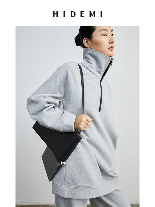 HIDEMI 拉链廓形boylish运动卫衣套装 卫衣/长裤 灰色/深蓝 商品图2