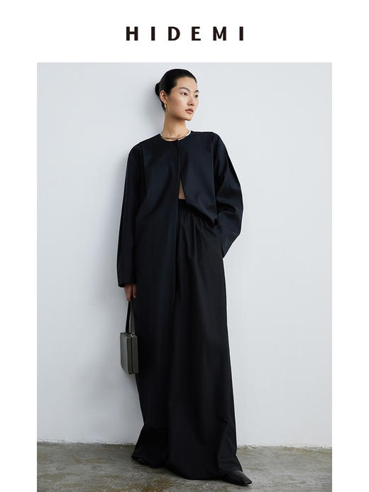 HIDEMI 设计感微茧型圆领长款精纺羊毛大衣 商品图2