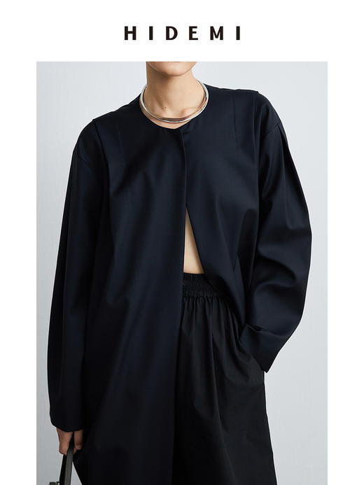 HIDEMI 设计感微茧型圆领长款精纺羊毛大衣 商品图6