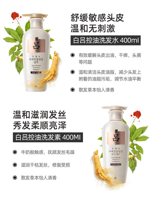 【中欧班列精选】XDR 韩国 Ryo 吕白吕控油去屑止痒护发素无硅油400ml 、吕白吕控油去屑止痒洗发水无硅油400ml（适合油性发质） 商品图3