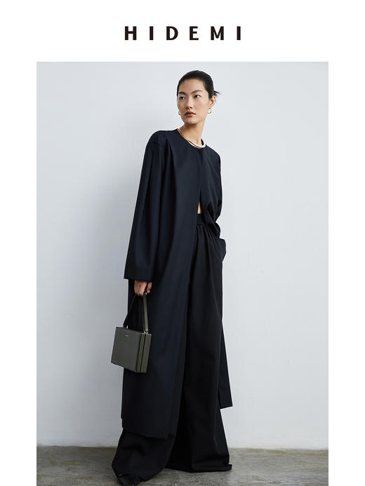 HIDEMI 设计感微茧型圆领长款精纺羊毛大衣 商品图3