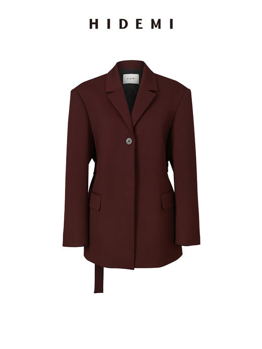 HIDEMI 酒红色一粒扣腰带式廓形西装套装 西装/长裤 商品图10