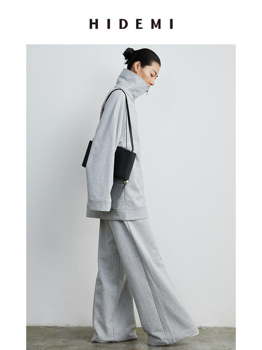 HIDEMI 拉链廓形boylish运动卫衣套装 卫衣/长裤 灰色/深蓝 商品图1