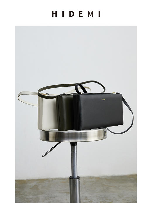 HIDEMI 简约设计感牛皮豆腐包 白色/摩卡棕绿/黑色 商品图1