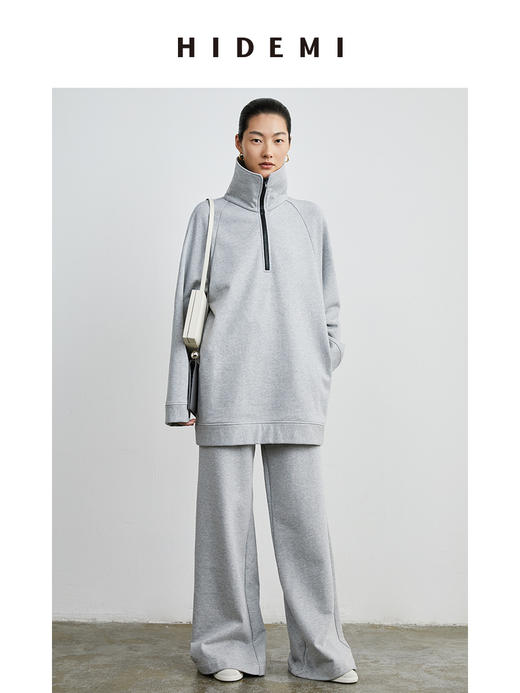 HIDEMI 拉链廓形boylish运动卫衣套装 卫衣/长裤 灰色/深蓝 商品图3