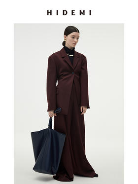 HIDEMI 酒红色一粒扣腰带式廓形西装套装 西装/长裤