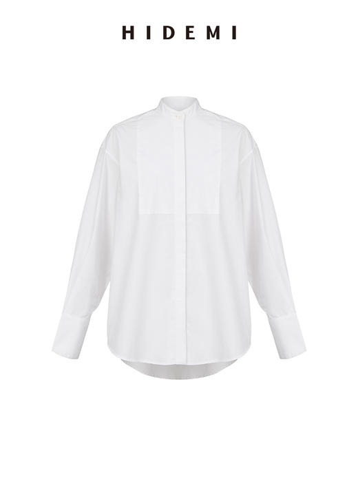 HIDEMI 经典拼接款圆领廓形衬衫 深藏蓝/白色 商品图11
