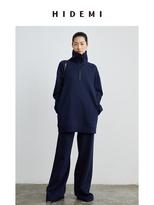 HIDEMI 拉链廓形boylish运动卫衣套装 卫衣/长裤 灰色/深蓝 商品图4