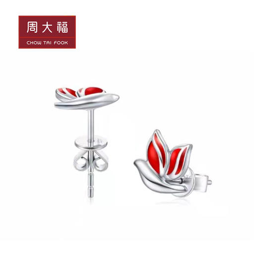 周大福和平天使系列 铂金莲花鸽耳钉 商品图1