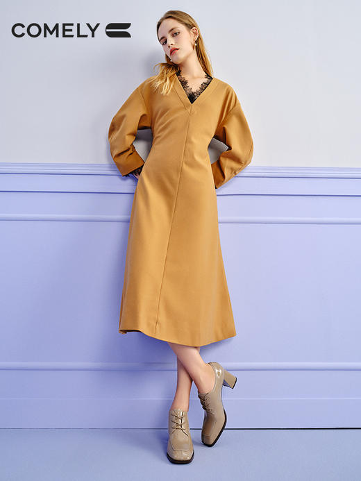 康莉2021早秋新款单鞋女粗跟方头时尚漆皮法式复古小皮鞋	KYQ16399DC01CM1 商品图2