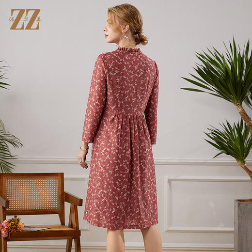 佐尔美2021秋季新款 小碎花花边领V领连衣裙女E13LL32 商品图4