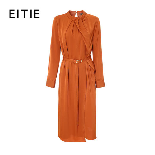 EITIE爱特爱秋季新款女装立领时尚系带连衣裙长裙6707417 商品图1