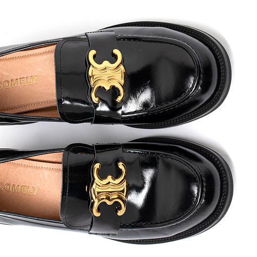 康莉2021年秋季新款乐福鞋女粗跟牛油皮金属扣英伦小皮鞋	XLS16619DU06CA1 商品图2