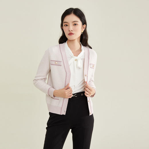 PRICH2021年冬季新款上衣时尚休闲ⅴ领针织开衫女PRKCB8904N 商品图0