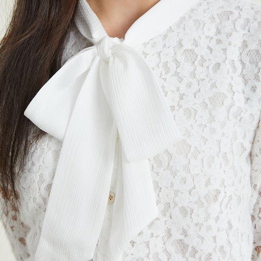 PRICH冬季新款上衣设计感蕾丝镂空系带领衬衫女PRBAB4909M 商品图4