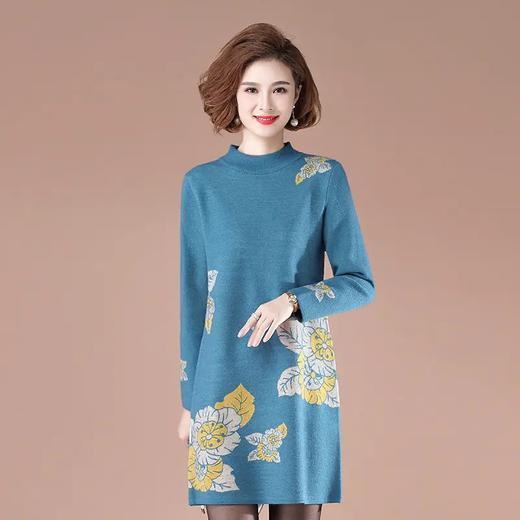 TYMY2659U7510A新款时尚优雅气质休闲宽松半高领长袖印花连衣裙 商品图1