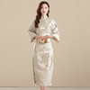 上海旗袍厂AYK-QF-210703提花杏底牡丹长款修身旗袍时尚改良七分袖连衣裙2021秋季国风女装 商品缩略图2