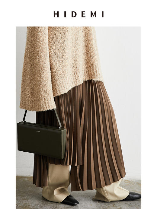 HIDEMI 巧克力色不规则压褶半身裙 商品图3