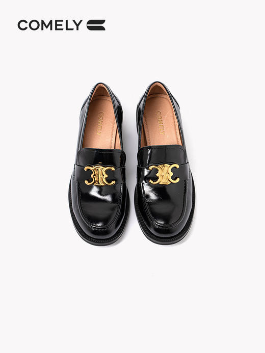 康莉2021年秋季新款乐福鞋女粗跟牛油皮金属扣英伦小皮鞋	XLS16619DU06CA1 商品图1