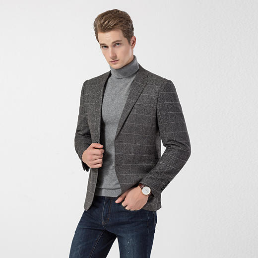 罗蒙 秋冬西装外套男士正装 商务通勤休闲 格子单西服 上衣开衫外套 商品图7