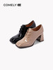康莉2021早秋新款单鞋女粗跟方头时尚漆皮法式复古小皮鞋	KYQ16399DC01CM1 商品缩略图4