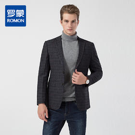 99XCM98F01【磨毛保暖】罗蒙秋冬西装外套男士商务休闲格纹单西服爸爸装开衫外套