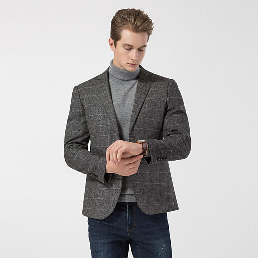 罗蒙 秋冬西装外套男士正装 商务通勤休闲 格子单西服 上衣开衫外套 商品图9