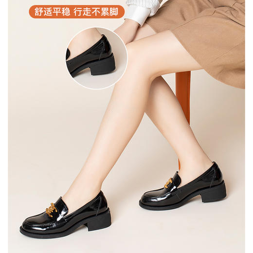 康莉2021年秋季新款乐福鞋女粗跟牛油皮金属扣英伦小皮鞋	XLS16619DU06CA1 商品图3