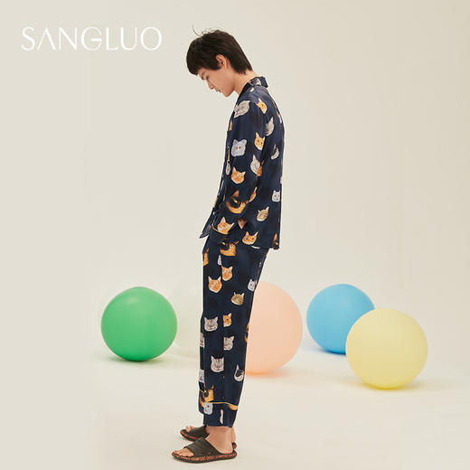 SANGLUO19姆米喵趣横生睡衣套装男桑蚕丝反差萌可外穿家居服 商品图3