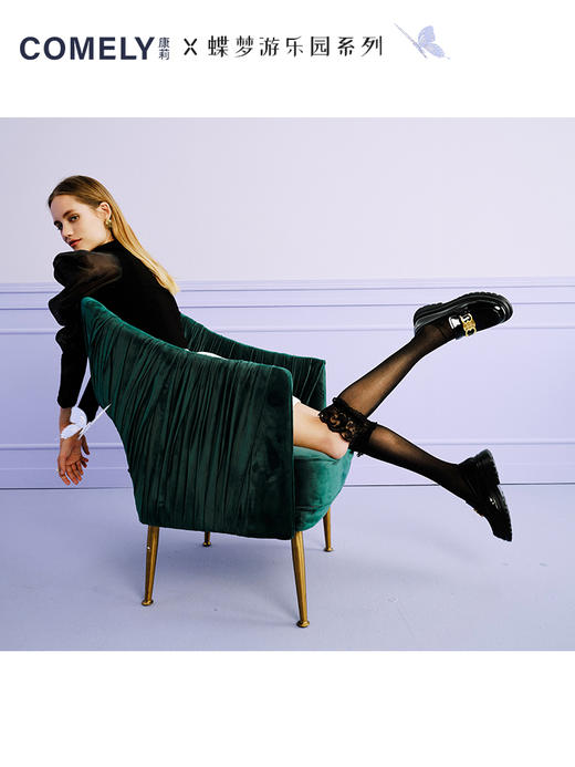 康莉2021秋季新款厚底乐福鞋女复古英伦风JK鞋一脚蹬学院风小皮鞋KLS16513DU06CM1 商品图2