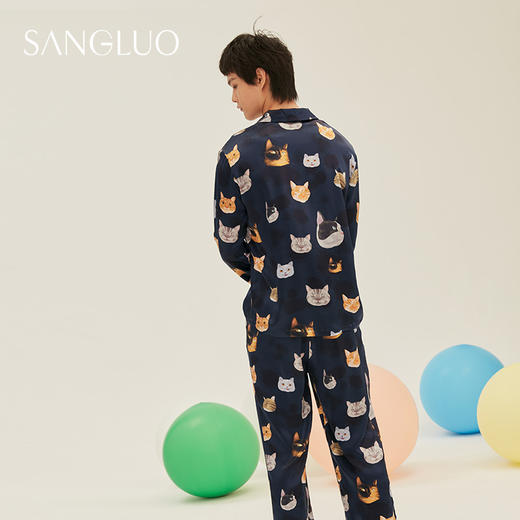 SANGLUO19姆米喵趣横生睡衣套装男桑蚕丝反差萌可外穿家居服 商品图5