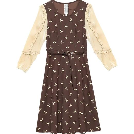 YW20817 大码长袖印花连衣裙女中长款2021秋装新款修身时尚气质优雅a字裙 商品图4