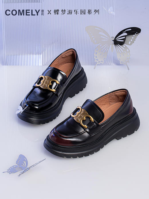 康莉2021秋季新款厚底乐福鞋女复古英伦风JK鞋一脚蹬学院风小皮鞋KLS16513DU06CM1 商品图1