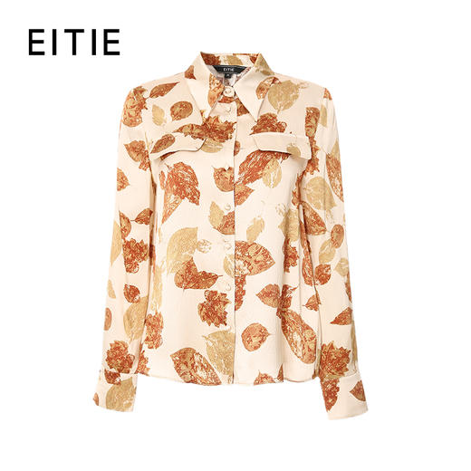EITIE爱特爱秋季新款100%桑蚕丝女装宽松舒适枫叶印花衬衫上衣6709410 商品图4