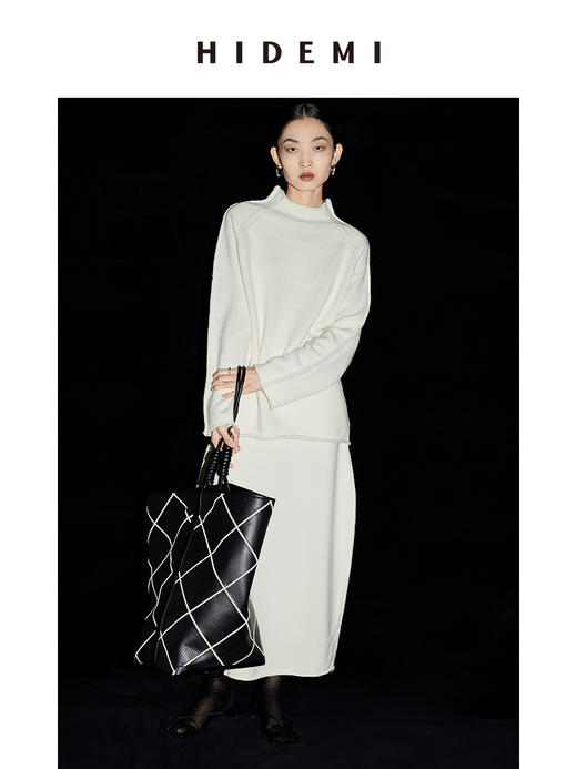 HIDEMI 美利奴羊毛简约设计感茧型套装 半高领毛衣/茧型半身裙 商品图4