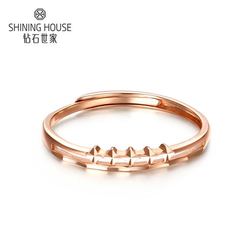 【时尚K金】钻石世家 18K金戒指 车花菱形设计 简约时尚双戒臂设计 开口可调节戒指（约1.15±0.1克） 商品图2