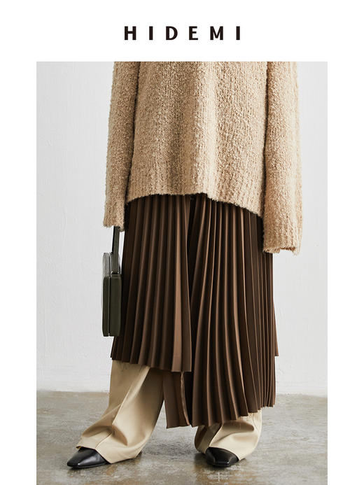 HIDEMI 巧克力色不规则压褶半身裙 商品图1