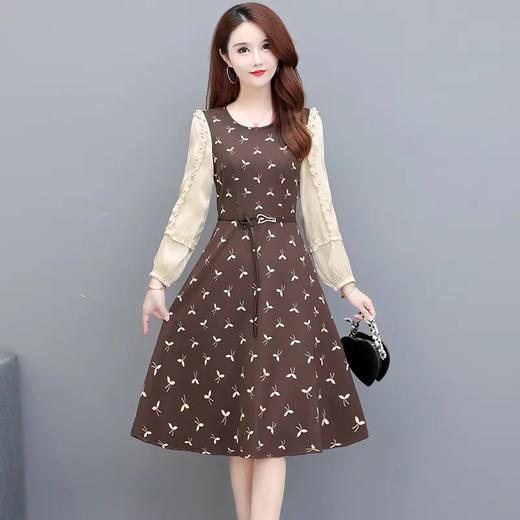YW20817 大码长袖印花连衣裙女中长款2021秋装新款修身时尚气质优雅a字裙 商品图1