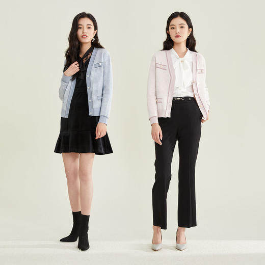 PRICH2021年冬季新款上衣时尚休闲ⅴ领针织开衫女PRKCB8904N 商品图2