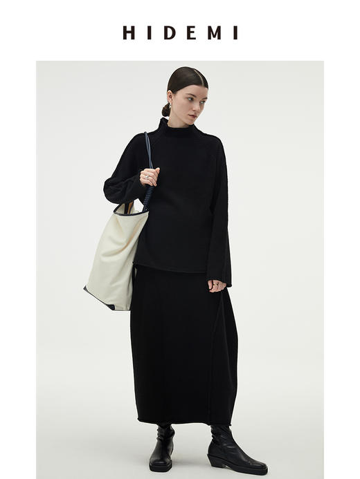 HIDEMI 美利奴羊毛简约设计感茧型套装 半高领毛衣/茧型半身裙 商品图9