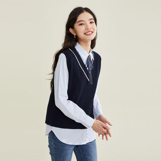 PRICH冬季新款长袖衬衫针织马甲两件套女PRKWB4904M 商品图2